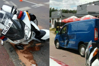 Białystok: Policyjny motocykl zderzył się z samochodem. Obaj kierujący trafili do szpitala