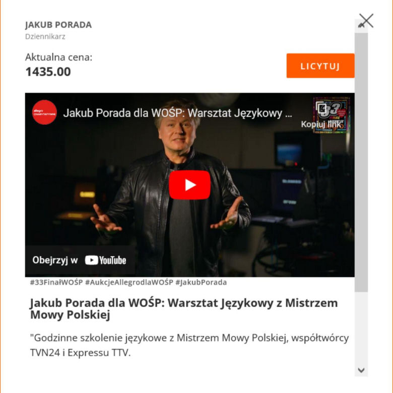 WOŚP 2025 - aukcje gwiazd