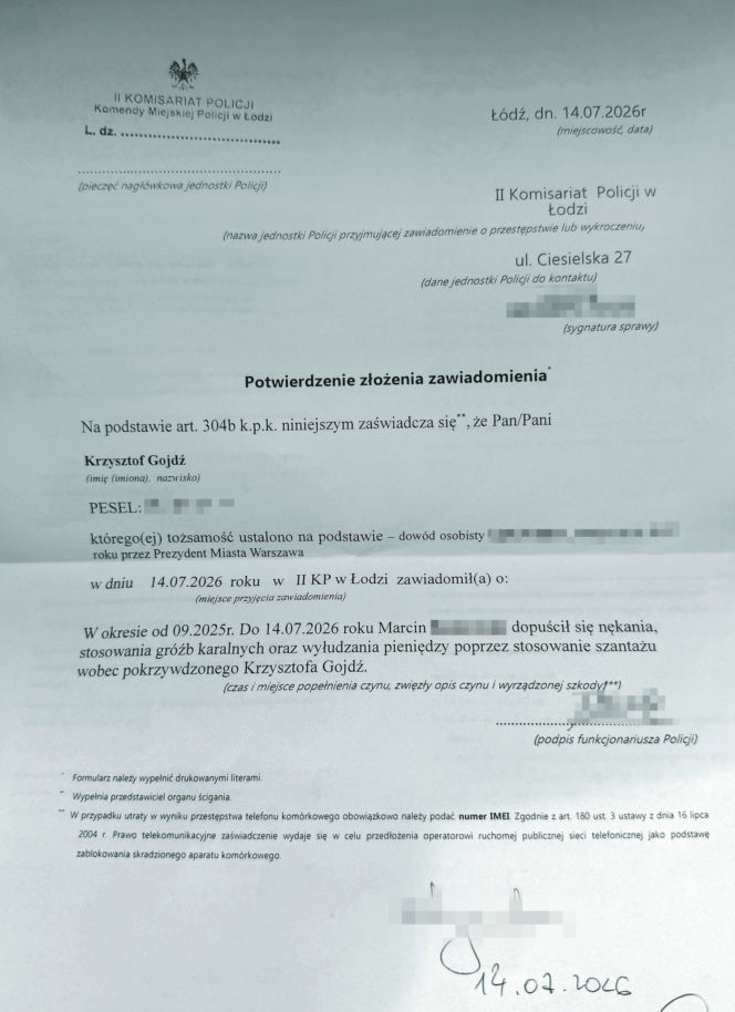 Krzysztof Gojdź boi się o swoje życie
