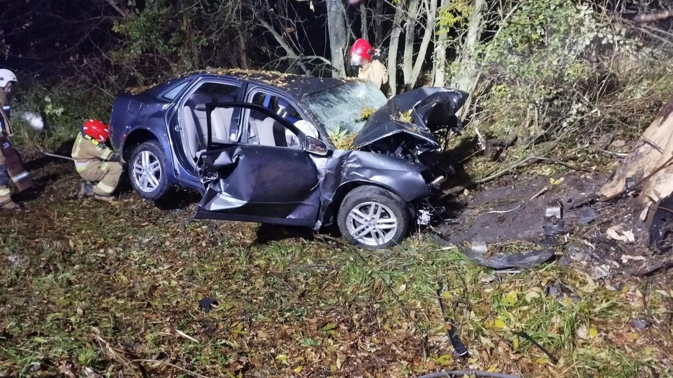 Śmiertelny wypadek pod Bełchatowem. 29-latka uderzyła audi w drzewo [ZDJĘCIA]