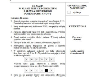 EGZAMIN GIMNAZJALNY 2013 JĘZYK ROSYJSKI podstawowy