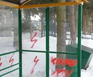 66-latka zniszczyła dwa przystanki. Sprejem namalowała błyskawice i napisała Kaczor won