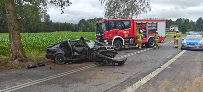 21-latek roztrzaskał Skodę na drzewie. Koszmarny widok w miejscu wypadku