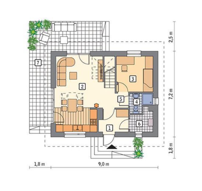 Projekt domu z poddaszem, tani w budowie - wizualizacje, rzuty
