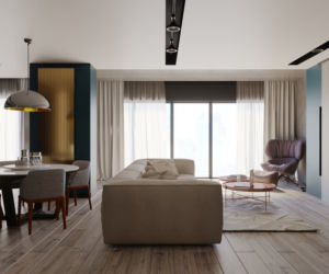 Elegancki salon z kuchnią - projekt koncepcyjny