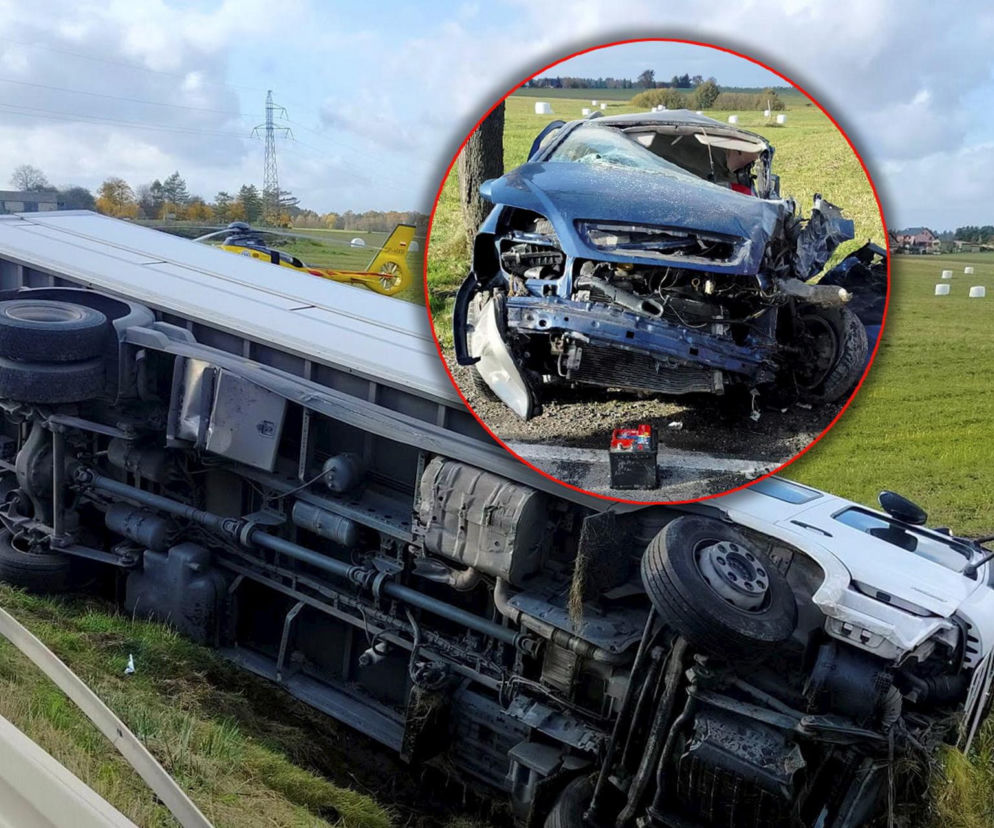 Wypadek w Borczu na DK20. Auto zderzyło się z ciężarówką, jedna osoba nie żyje
