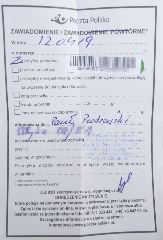 Na dowód z internetu odebraliśmy przesyłkę z poczty