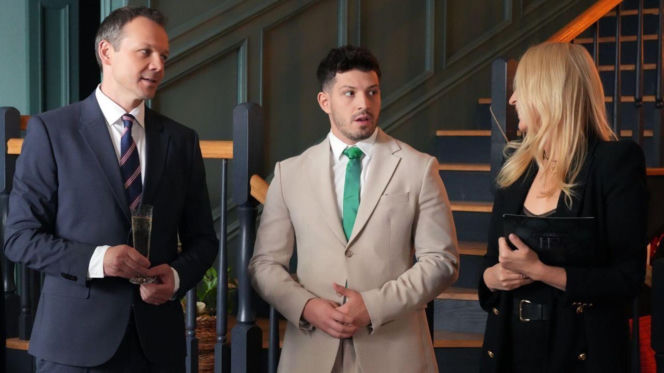 Barwy szczęścia odc. 3267. Bruno (Lesław Żurek), Justin (Jasper Sołtysiewicz), Karolina (Marta Dąbrowska)