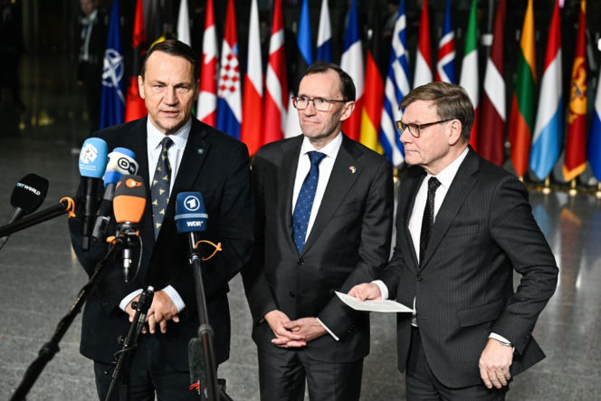 Minister spraw zagranicznych RP Radosław Sikorski przed posiedzeniem ministrów spraw zagranicznych państw NATO