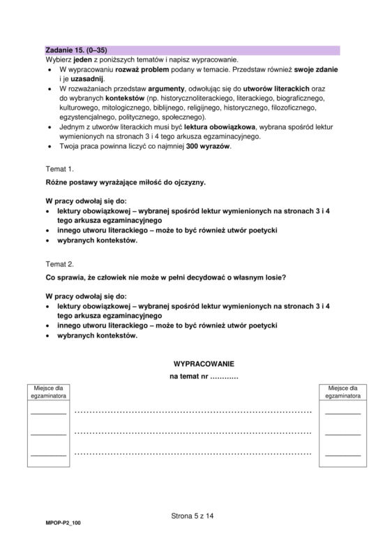 Wypracowanie - Matura próbna polski 2024 - ARKUSZ CKE