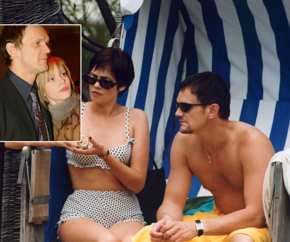 Cezary Pazura i Weronika Marczuk na plaży. Na miniaturowym zdjęciu para w strojach wieczorowych. Więcej zdjęć na SE.