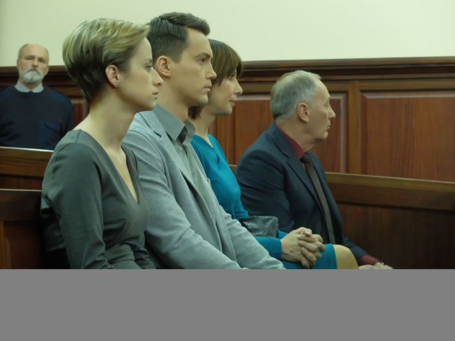Pierwsza miłość. Sabina (Urszula Dębska), Natan (Krzysztof Kwiatkowski), Grażyna (Grażyna Wolszczak), Karol Weksler (Karol Strasburger)