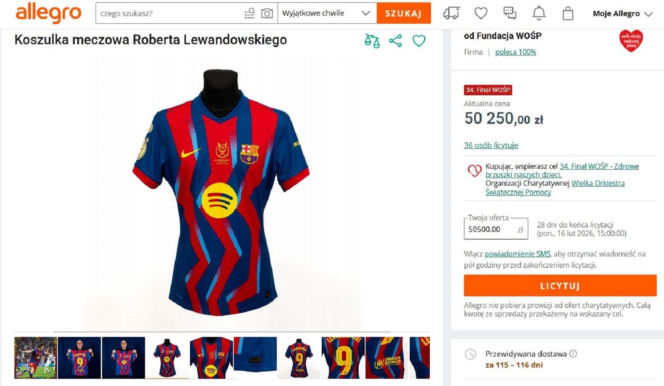 Cenna pamiątka Roberta Lewandowskiego na aukcji WOŚP. Cena licytacji robi wrażenie