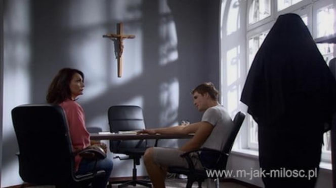 M jak miłość odc. 1033.  Aleksandra (Małgorzata Pieczyńska), Marcin (Mikołaj Roznerski)
