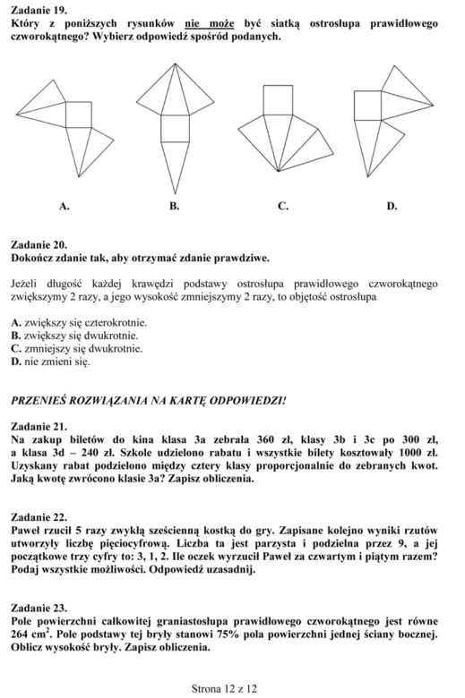 Próbny egzamin gimnazjalny - Matematyka