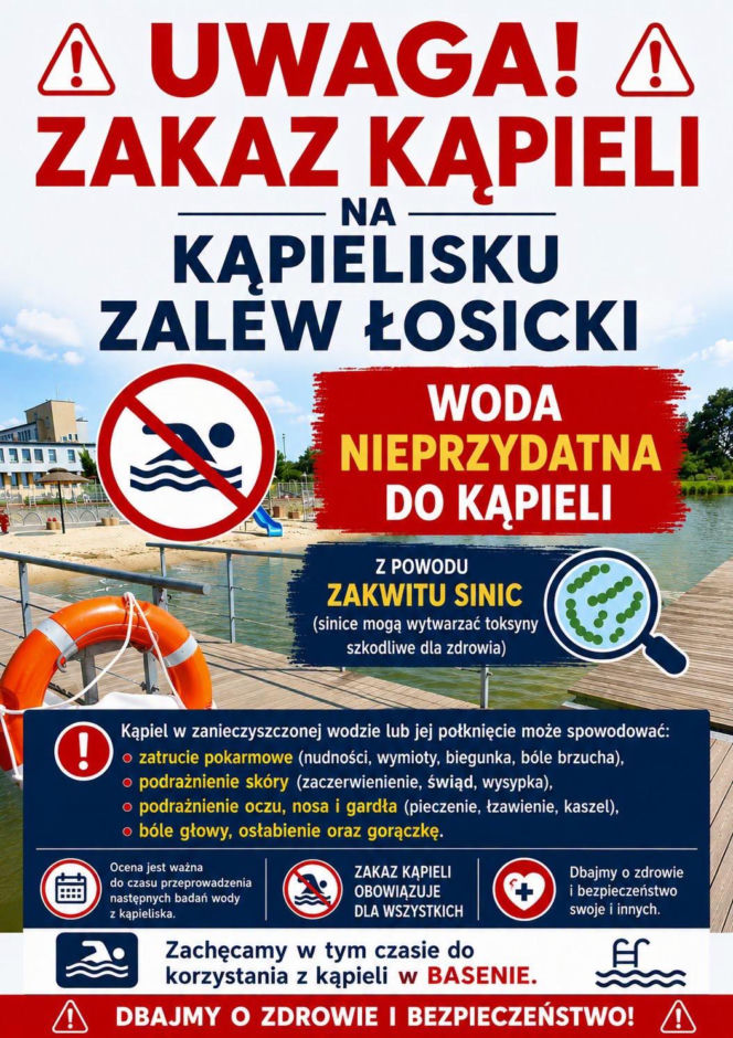 Zakaz kąpieli w Zalewie w Łosicach