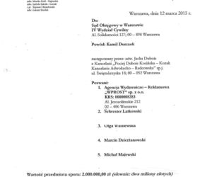 DURCZOK CHCE OD WPROST 2 MILIONY ZŁ!