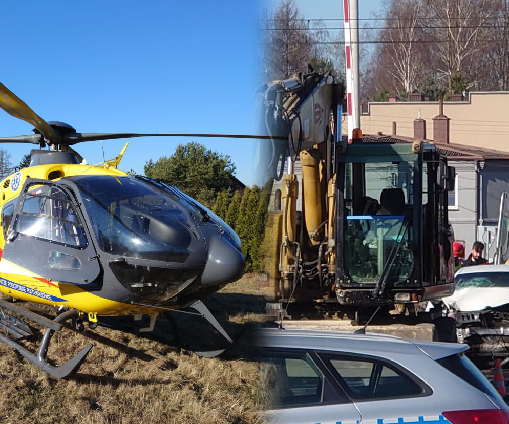 Koszmarny wypadek w Strzemieszycach. Samochód z impetem uderzył w koparkę. Lądował LPR