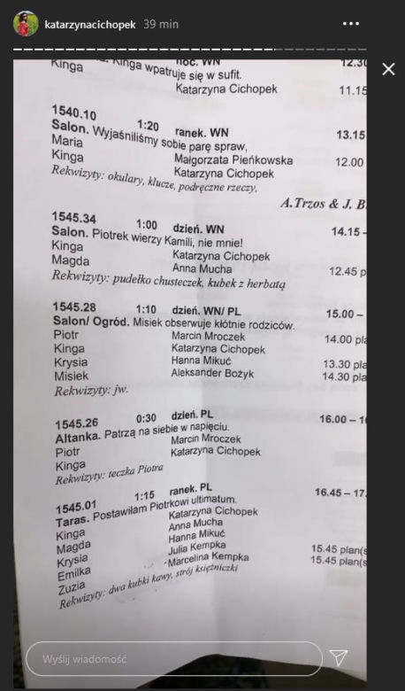 M jak miłość. Katarzyna Cichopek na Instagramie pokazała plan pracy