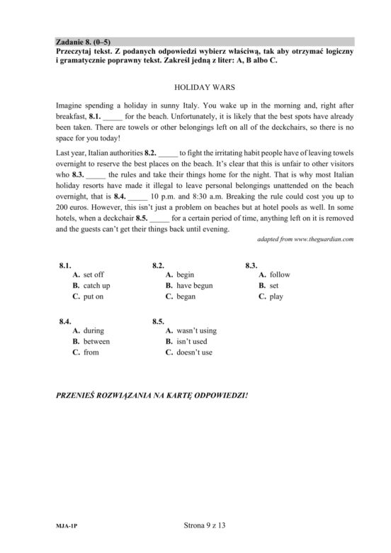 ARKUSZE CKE. Matura 2020 - j. angielski podstawowy, 9