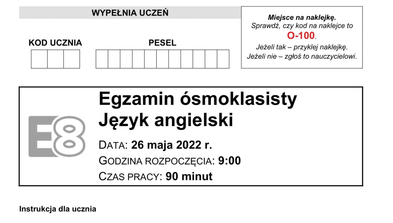Egzamin ósmoklasisty 2022 - język angielski. Arkusz, zadania, transkrypcja