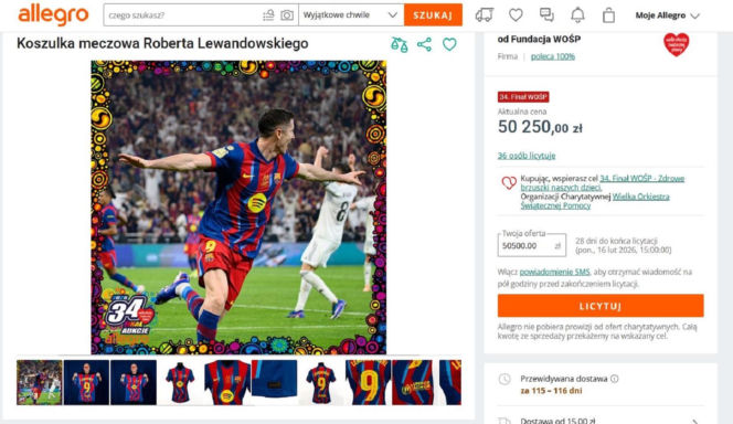 Cenna pamiątka Roberta Lewandowskiego na aukcji WOŚP. Cena licytacji robi wrażenie