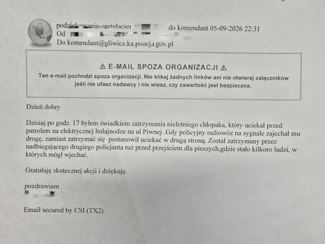 Nietypowy pościg w Gliwicach... 14-latek uciekał uszkodzoną hulajnogą przed policją