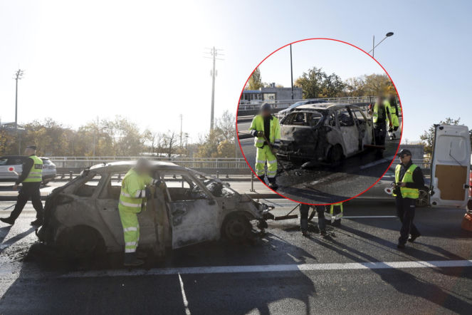 Pożar auta na Trasie Łazienkowskiej w Warszawie. Został tylko wrak