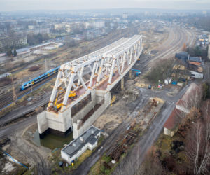 Stacja Katowice Ligota, widok z lotu ptaka na powstające wiadukty