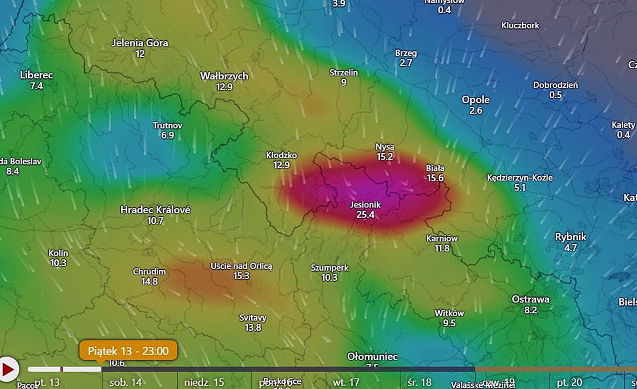 Niż genueński. Prognozowane opady deszczu na południu Polski