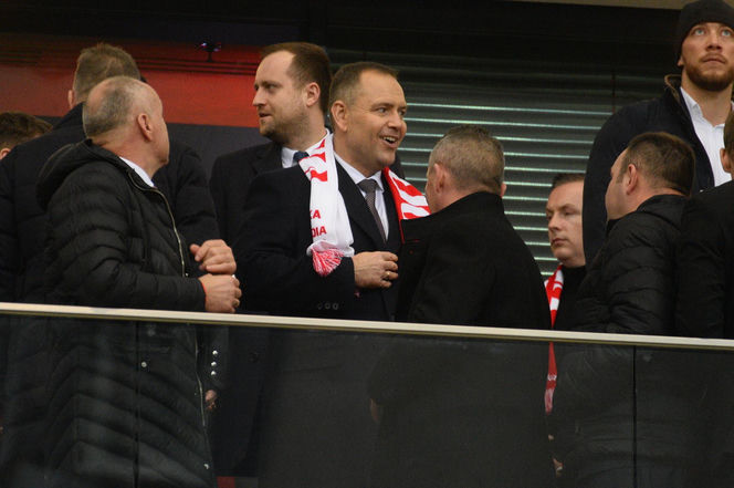 Karol Nawrocki na meczu Polska - Holandia