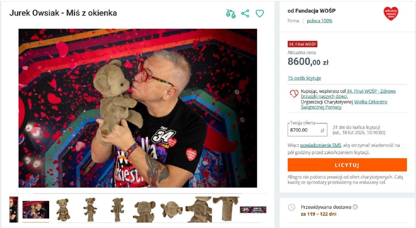 Kultowy miś z dobranocki z PRL-u na licytacji WOŚP. Cena już jest zawrotna