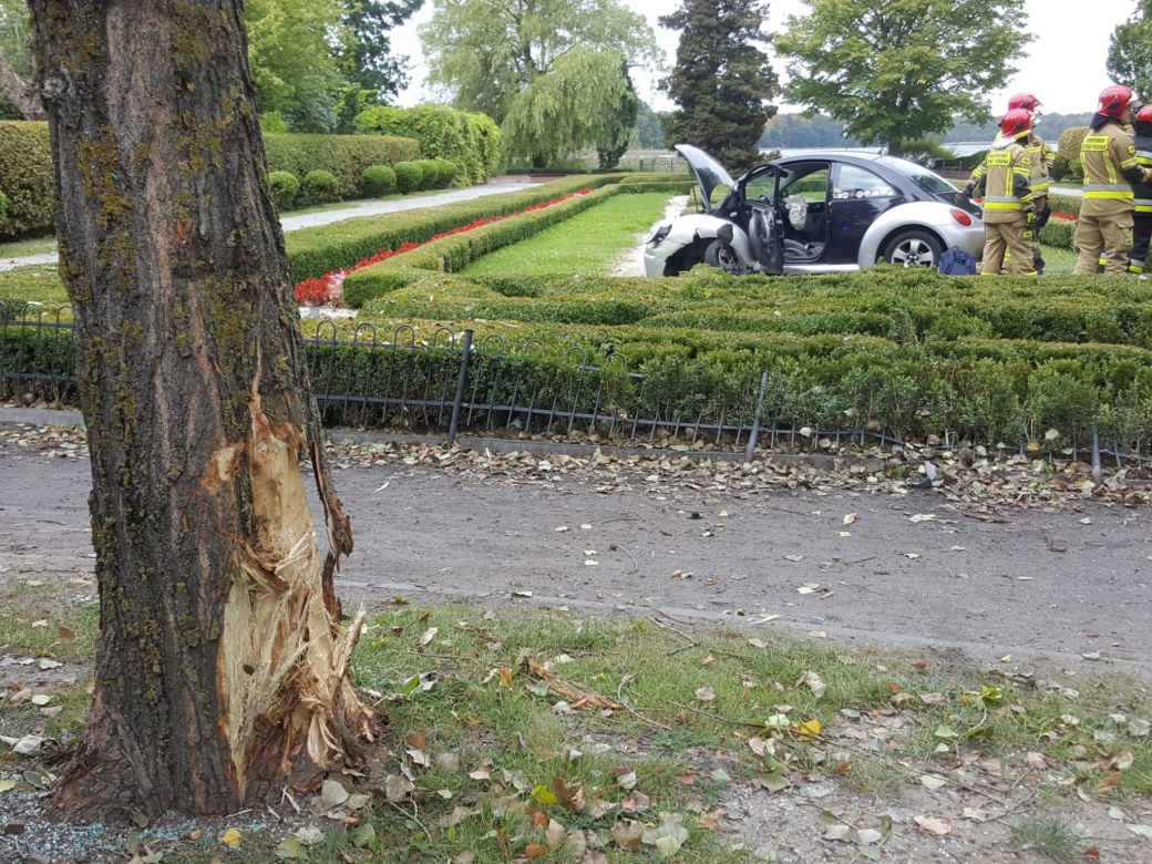 Szczecinek. Wjechał autem do parku, taranując wszystko po drodze