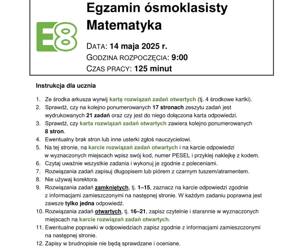 Egzamin ósmoklasisty matematyka 2026. Arkusze CKE i wszystkie odpowiedzi z E8 - 12.05.2026
