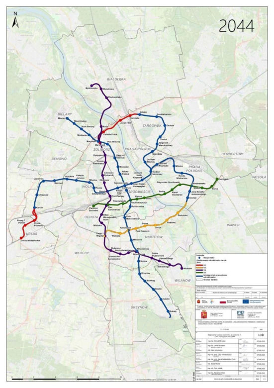 Plany rozbudowy sieci metra warszawskiego do 2044 r.