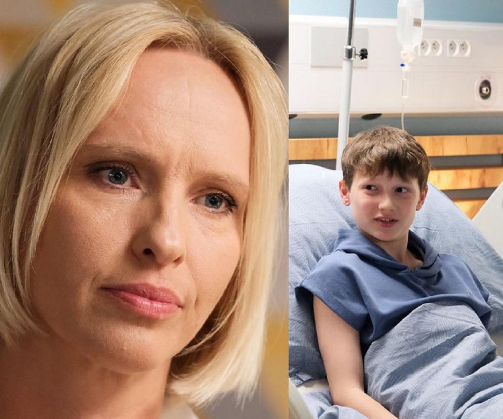 Kolaż zdjęć przedstawia Dorotę (Iwona Rejzner) i Franka (Jarosław Śmigielski) z serialu M jak miłość. Dorota, z krótkimi blond włosami i zamyśloną miną, jest na pierwszym planie po lewej. Po prawej, na szpitalnym łóżku, siedzi chłopiec z brązowymi włosami. Oboje są bohaterami odcinka, o którym przeczytasz na portalu Super Seriale.