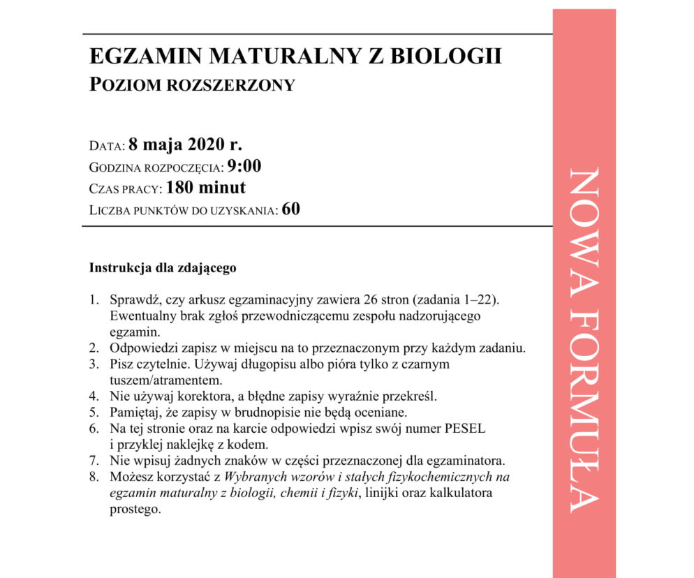 Matura 2020 ARKUSZE CKE z biologii POZIOM ROZSZERZONY 