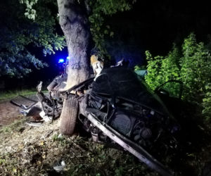 Tragiczny wypadek pod Braniewem. Audi wbiło się w drzewo. Nie żyje 19-latek [ZDJĘCIA]