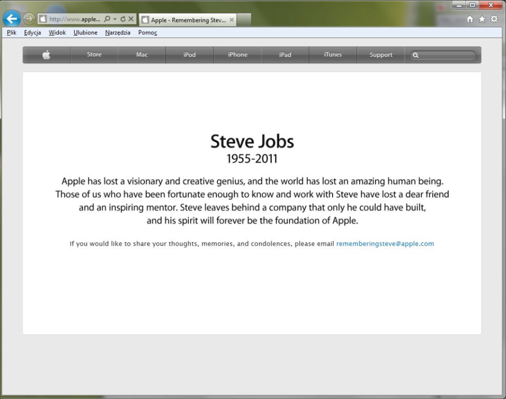 Steve Jobs nie żyje - zmieniony wygląd Apple.com