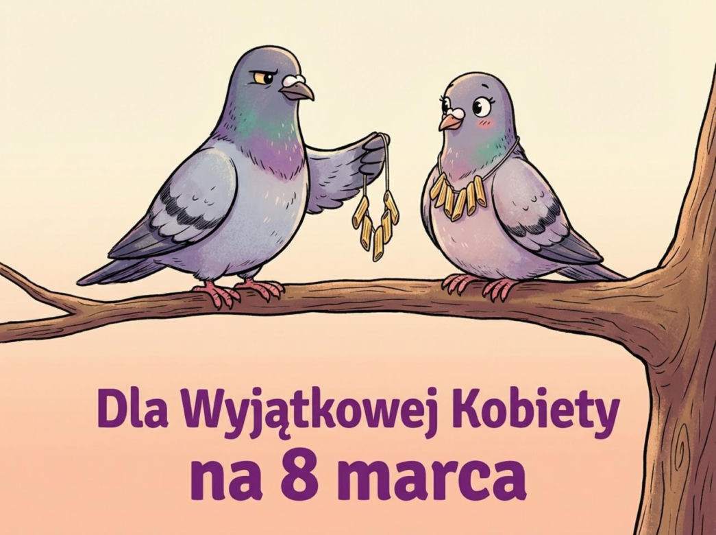Gołębie z naszyjnikiem z makaronu na Dzień Kobiet