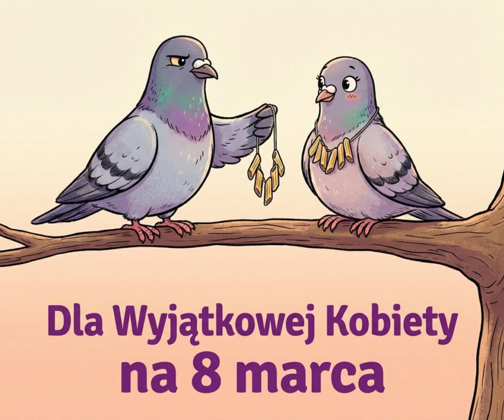 Gołębie z naszyjnikiem z makaronu na Dzień Kobiet