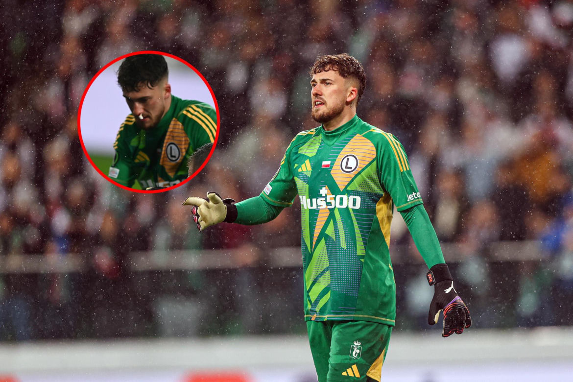 Kacper Tobiasz kopnięty w głowę na meczu Legia - Molde