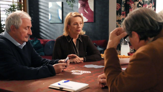 Barwy szczęścia, odc. 3349. Jerzy (Bronisław Wrocławski), Jaworski (Jacek Kałucki), Wanda (Maja Barełkowska)