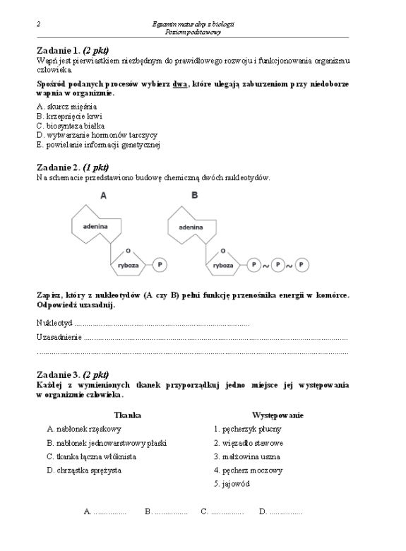 Arkusz biologia podstwowy matura 2014