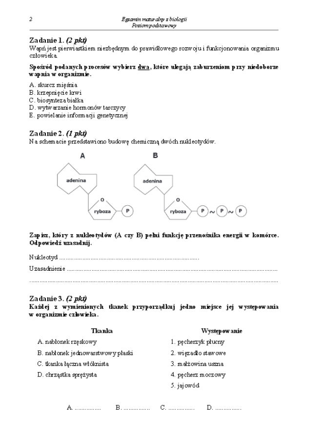 Arkusz biologia podstwowy matura 2014
