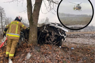 Wypadek pod Iławą. Mitsubishi roztrzaskało się na drzewie! Pięć osób rannych, w tym jedna ciężko