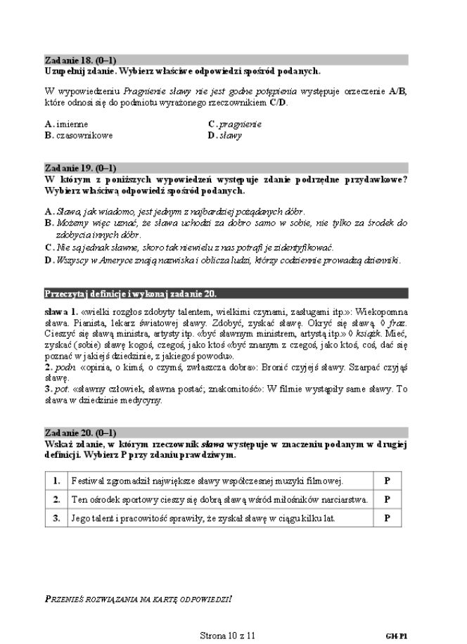 Egzamin gimnazjalny 2015, arkusz z języka polskiego 10