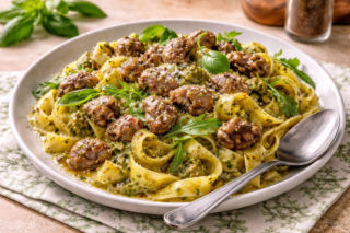 Ten makaron z żołądkami drobiowymi smakuje lepiej, niż myślisz – pesto robi tu całą robotę