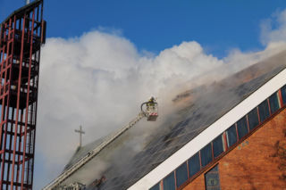 Pożar poddasza kościoła pw. Najświętszego Serca Pana Jezusa przy ul. Władysława Kunickiego w Lublinie