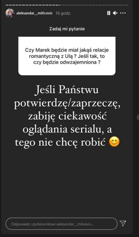 Aleksandar Milićević (Marek 2) na Instagramie o roli w serialu BrzydUla